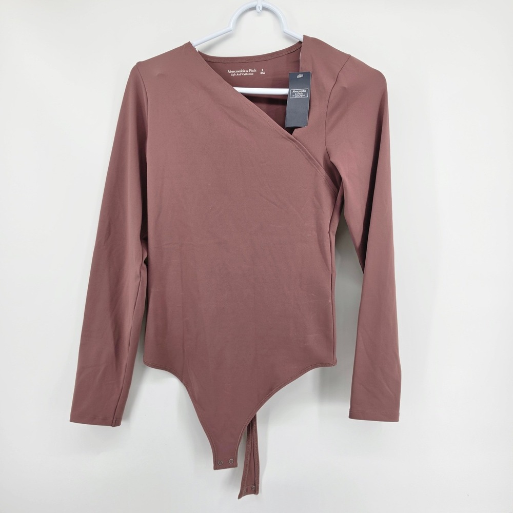 Abercrombie & Fitch Bodysuit Soft A&F Long Sleeve Wrap Neck Mauve S NWT